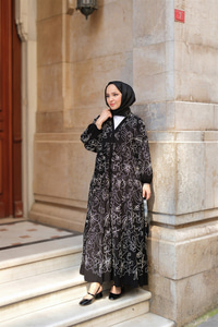 Tyess Desenli Elbise Siyah