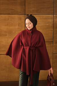 Üç Düğme Detay Panço Bordo