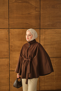 Üç Düğme Detay Panço Kahverengi