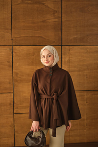 Üç Düğme Detay Panço Kahverengi