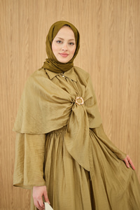 Üç Parçalı Tül Kumaş Gold Broş Detay Takım Yağ Yeşil