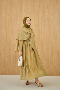 Üç Parçalı Tül Kumaş Gold Broş Detay Takım Yağ Yeşil