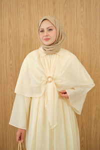 Üç Parçalı Tül Kumaş Gold Broş Detay Takım Sarı