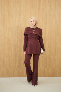 Üstü Çıkarılabilir Bolero Gold Düğme Detay Takım Bordo