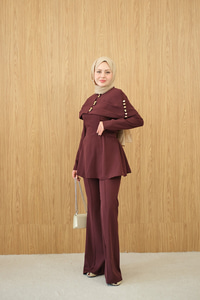 Üstü Çıkarılabilir Bolero Gold Düğme Detay Takım Bordo