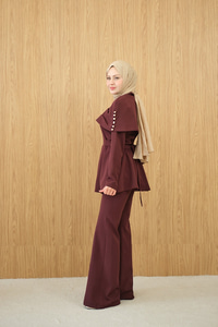 Üstü Çıkarılabilir Bolero Gold Düğme Detay Takım Bordo