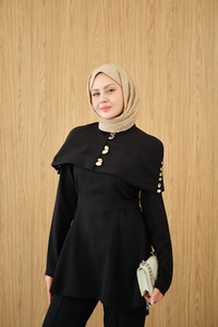 Üstü Çıkarılabilir Bolero Gold Düğme Detay Takım Siyah