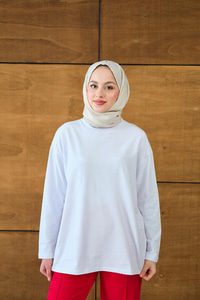 Uzun Kol Oversize Tunik Beyaz