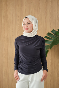 Uzun Kollu Büzgü Detay Bluz Antrasit