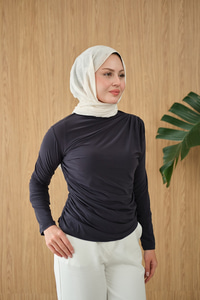 Uzun Kollu Büzgü Detay Bluz Antrasit