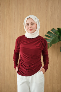 Uzun Kollu Büzgü Detay Bluz Bordo