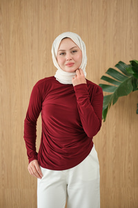 Uzun Kollu Büzgü Detay Bluz Bordo