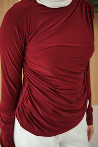 Uzun Kollu Büzgü Detay Bluz Bordo