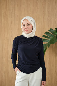 Uzun Kollu Büzgü Detay Bluz Lacivert