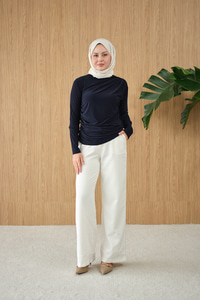 Uzun Kollu Büzgü Detay Bluz Lacivert