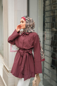 Uzun Kuşaklı Gömlek Bordo