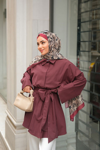 Uzun Kuşaklı Gömlek Bordo