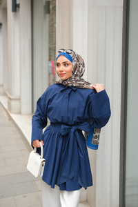 Uzun Kuşaklı Gömlek Lacivert