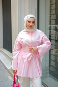 Uzun Kuşaklı Gömlek Pembe