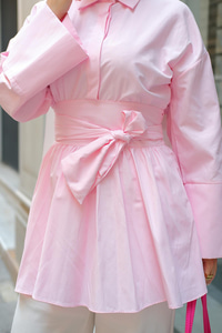 Uzun Kuşaklı Gömlek Pembe