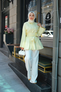 Uzun Kuşaklı Gömlek Sarı