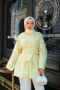 Uzun Kuşaklı Gömlek Sarı