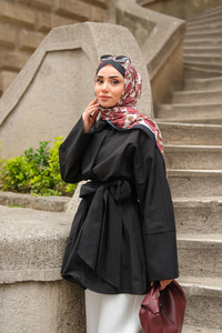 Uzun Kuşaklı Gömlek Siyah