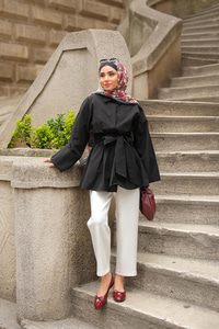 Uzun Kuşaklı Gömlek Siyah