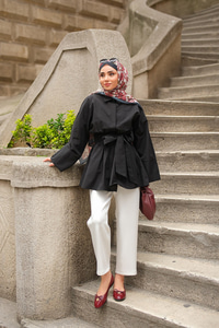 Uzun Kuşaklı Gömlek Siyah