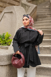 Uzun Kuşaklı Gömlek Siyah