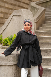 Uzun Kuşaklı Gömlek Siyah