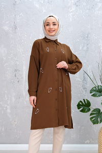 UZUN TASLI TUNIK KAHVERENGI