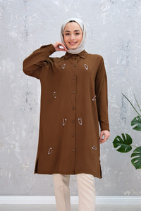 UZUN TASLI TUNIK KAHVERENGI