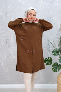 UZUN TASLI TUNIK KAHVERENGI