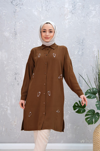 UZUN TASLI TUNIK KAHVERENGI