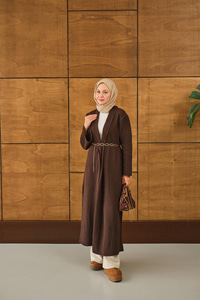 Uzun Triko Hırka Kahverengi