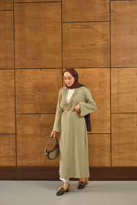 Uzun Triko Hırka Su Yeşil