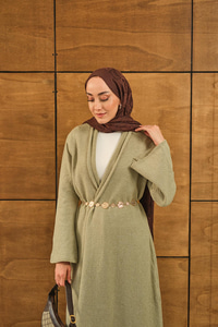 Uzun Triko Hırka Su Yeşil