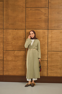 Uzun Triko Hırka Su Yeşil