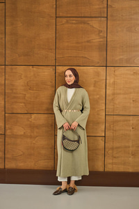 Uzun Triko Hırka Su Yeşil