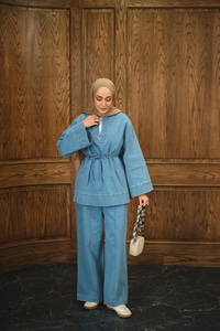 V Broş Detay Takım Açık Mavi