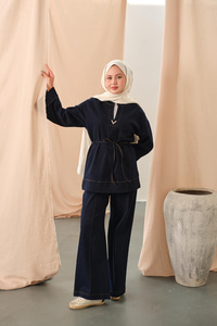 V Broş Detay Takım Lacivert