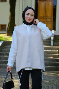 V Detay Süveter Krem