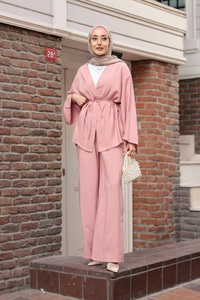 V Yaka İkili Takım Gül Kurusu