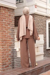 V Yaka İkili Takım Kahverengi