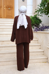 V Yaka İkili Takım Kahverengi