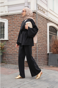 V Yaka İkili Takım Siyah