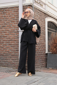 V Yaka İkili Takım Siyah