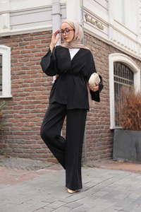 V Yaka İkili Takım Siyah