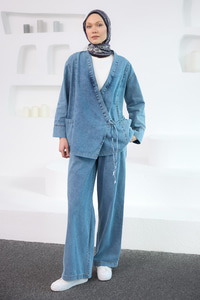 V Yaka Kimono Takım Buz Mavi